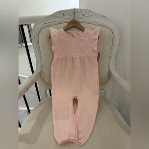 🦢 Baby 24 Mth Embroidered Smocked Muslin Cotton Romper Ballet Pink NWT